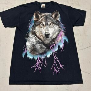 **Crazy Black and Purple Lightning Wolf Howling Graphic Tee**
